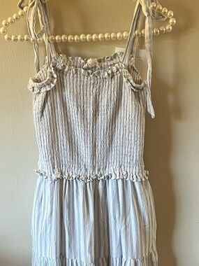 &merci Blue White Striped Smocked Tiered Maxi Dress Size Small